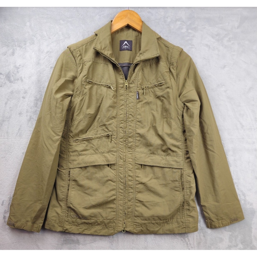 K-Way Earhart Jacket Green Small Full Zip Multi Pockets Removable‎ Sleeve SPF 40